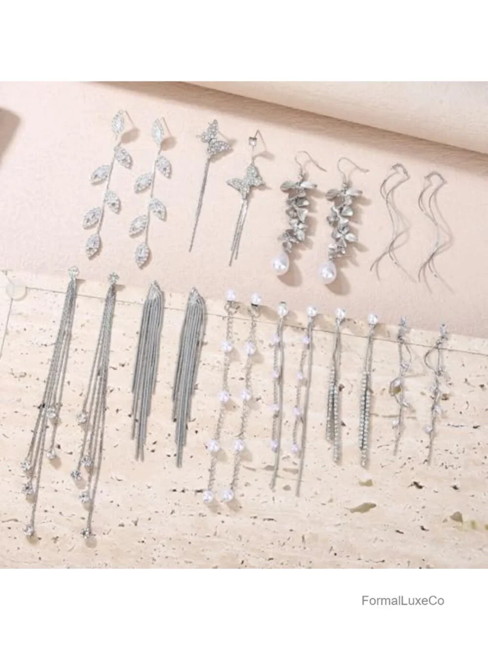 Long Tassel Fringe Chandelier Drop Statement Rhinestone Faux Pearl Butterfly